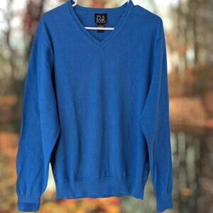 2014 Jos. A. Bank Signature Men's L V-Neck Sweater 100% Pima Cotton Vibrant Blue